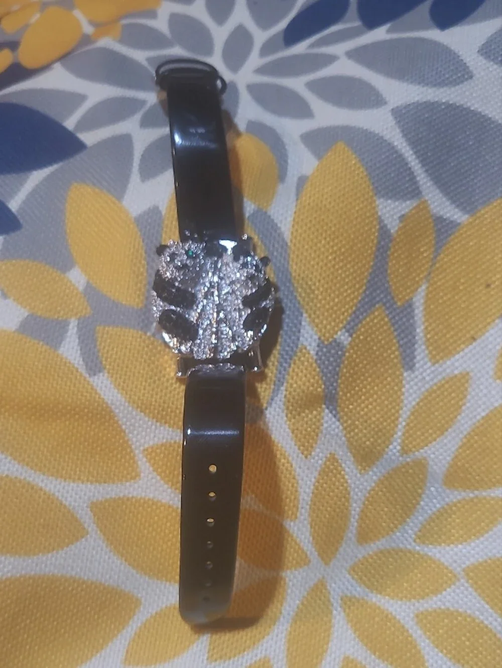 Victoria Wieck Black Patent Bracelet Watch with Crystal Panda Motif